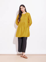 Silk Blend Solid Pintuck Tunic - Mustard