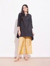 Silk Blend Solid Asymmetrical Tunic - Black