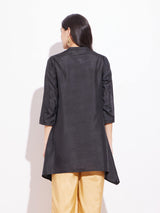 Silk Blend Solid Asymmetrical Tunic - Black