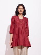 Silk Blend Solid A Line Tunic - Maroon