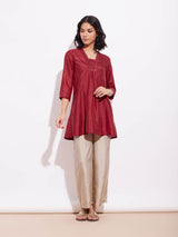 Silk Blend Solid A Line Tunic - Maroon