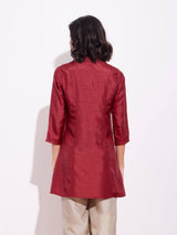 Silk Blend Solid A Line Tunic - Maroon