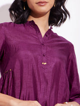 Silk Blend Solid A Line Top - Purple