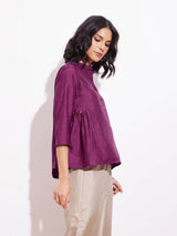 Silk Blend Solid A Line Top - Purple