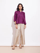 Silk Blend Solid A Line Top - Purple