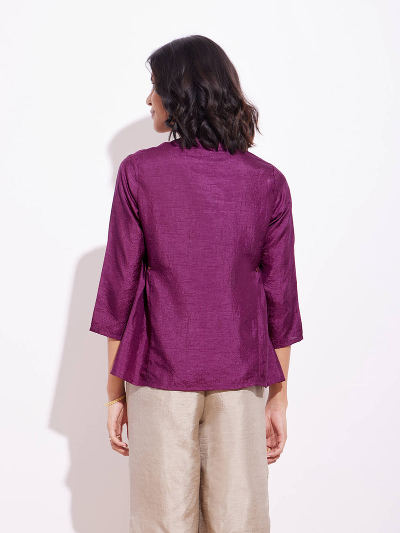 Silk Blend Solid A Line Top - Purple