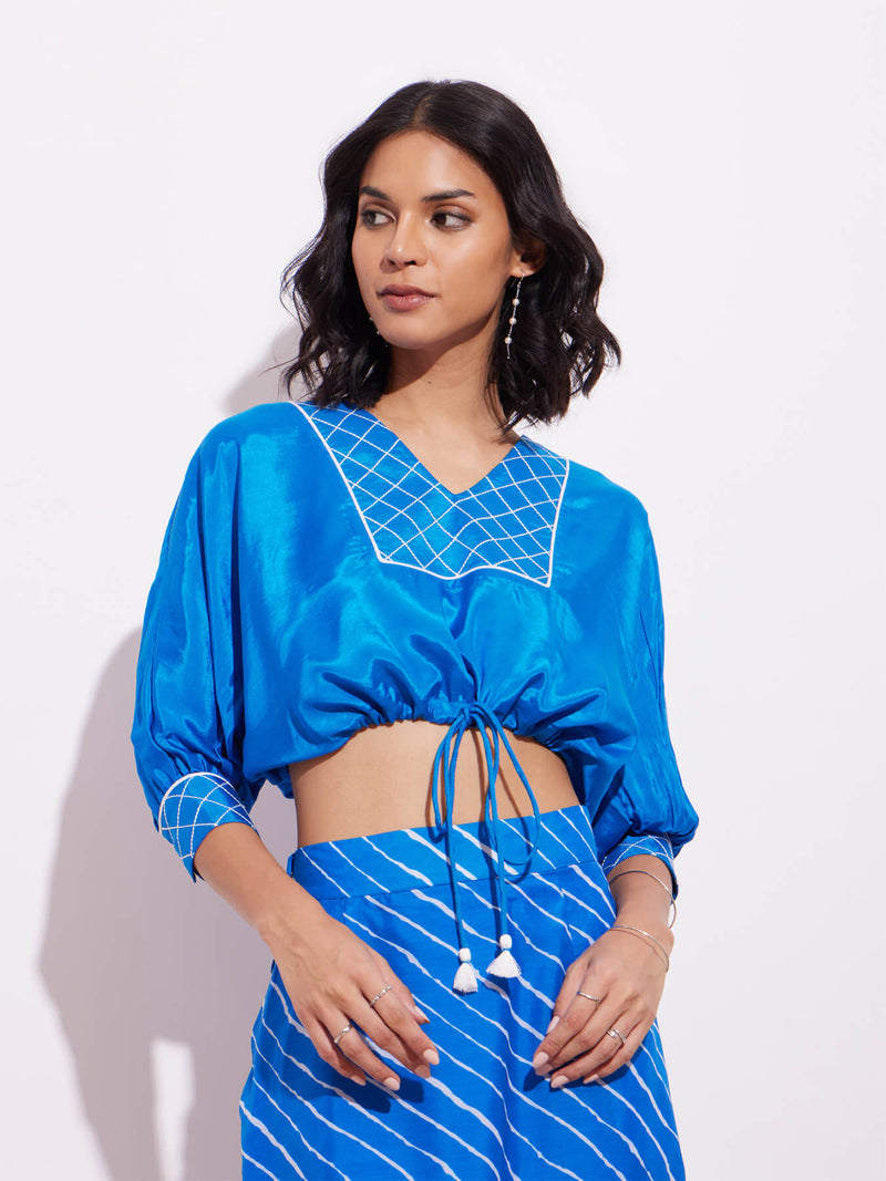 Viscose Embroidered Blouse - Blue