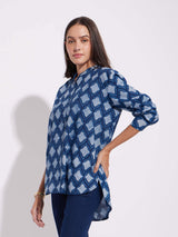 Cotton Dabu Abstract Print Top - Indigo