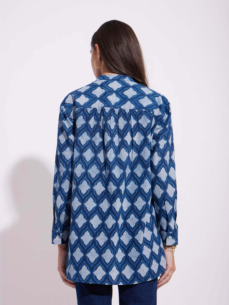 Cotton Dabu Abstract Print Top - Indigo