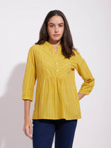 Cotton Striped Yoke Top - Yellow