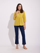 Cotton Striped Yoke Top - Yellow