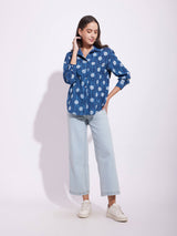 Cotton Dabu Polka Play Shirt - Indigo