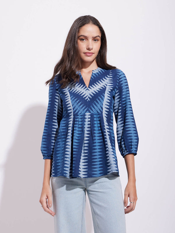 Cotton Dabu Geometric Play Top - Indigo