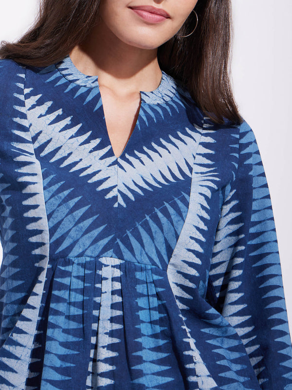 Cotton Dabu Geometric Play Top - Indigo