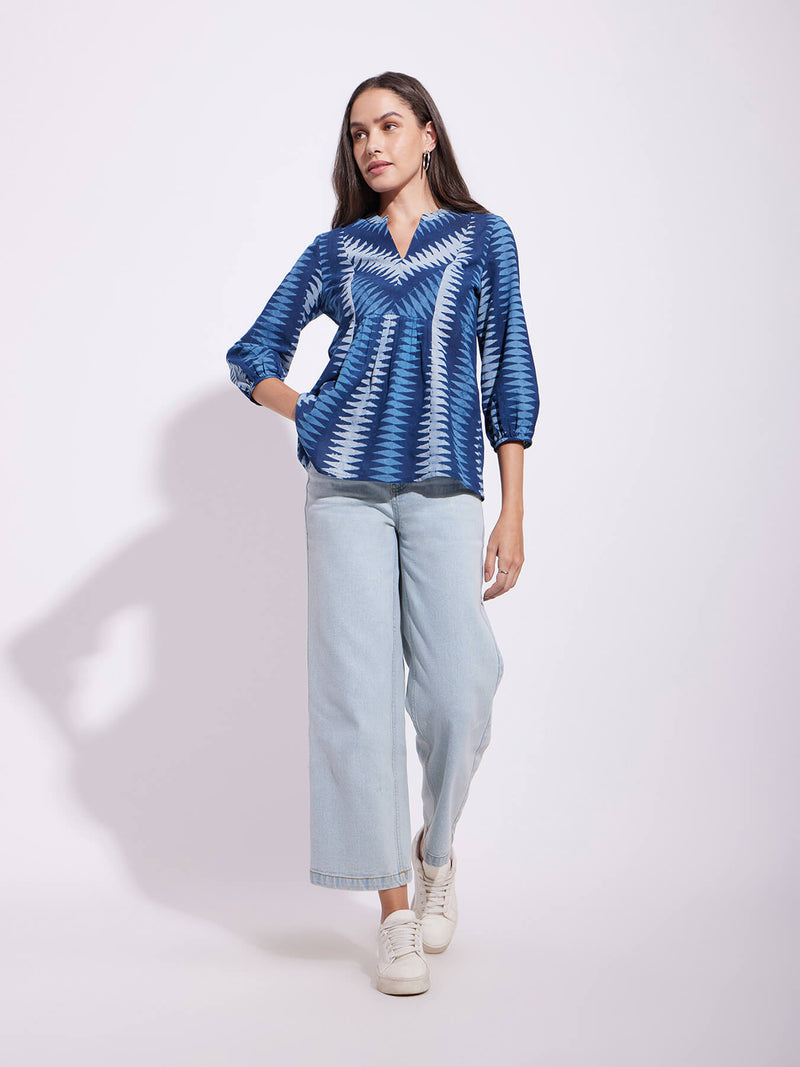 Cotton Dabu Geometric Play Top - Indigo