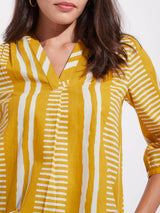 Cotton Stripe Play Pleated Top - Mustard