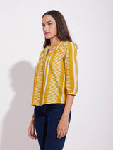 Cotton Stripe Play Pleated Top - Mustard