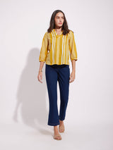 Cotton Stripe Play Pleated Top - Mustard