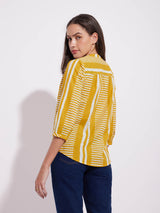 Cotton Stripe Play Pleated Top - Mustard