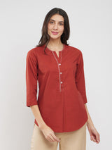 Cotton Solid Buttoned Top - Rust