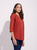 Cotton Solid Buttoned Top - Rust