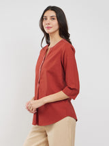 Cotton Solid Buttoned Top - Rust