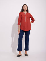 Cotton Solid Buttoned Top - Rust