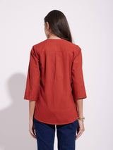 Cotton Solid Buttoned Top - Rust