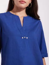 Cotton Solid A-Line Top - Blue