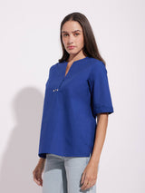 Cotton Solid A-Line Top - Blue