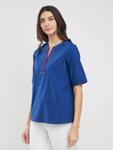 Cotton Solid A-Line Top - Blue