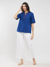 Cotton Solid A-Line Top - Blue