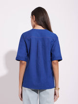 Cotton Solid A-Line Top - Blue