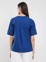 Cotton Solid A-Line Top - Blue