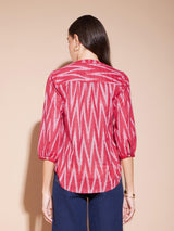 Cotton Ikat Front Pleated Top - Red