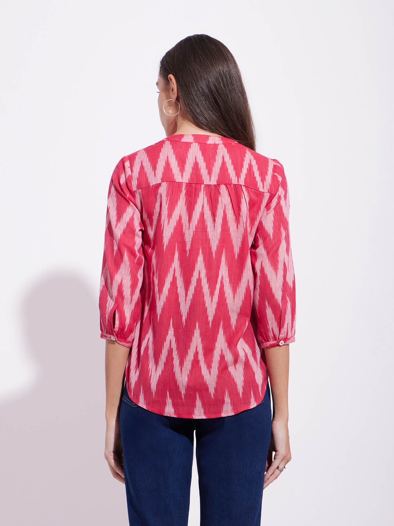 Cotton Ikat Front Pleated Top - Red