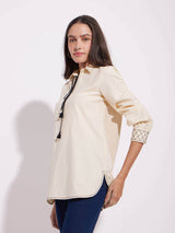 Cotton Solid Tie-Up Top - Cream