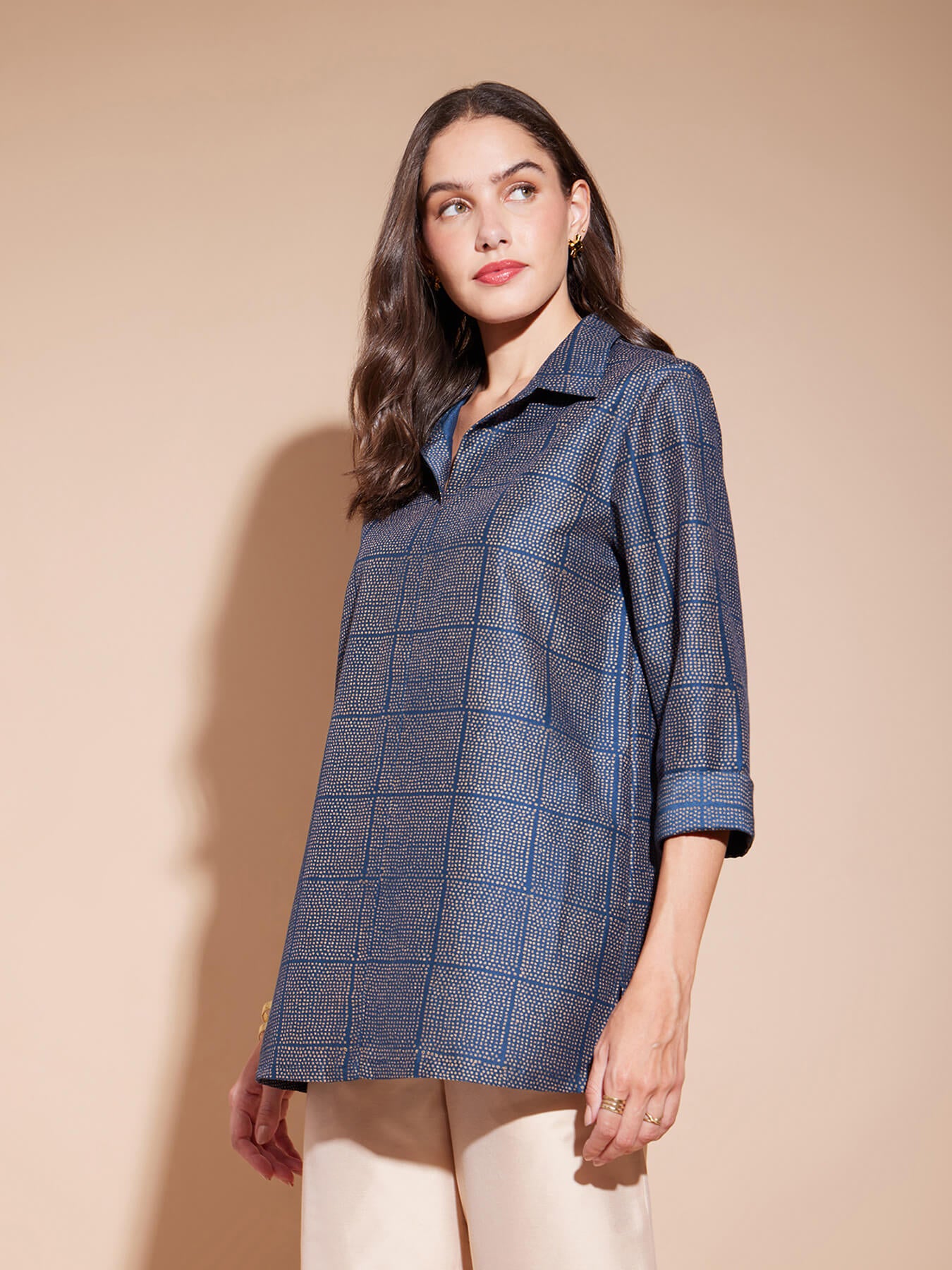 Viscose Geometric Khadi Print Shirt - Blue