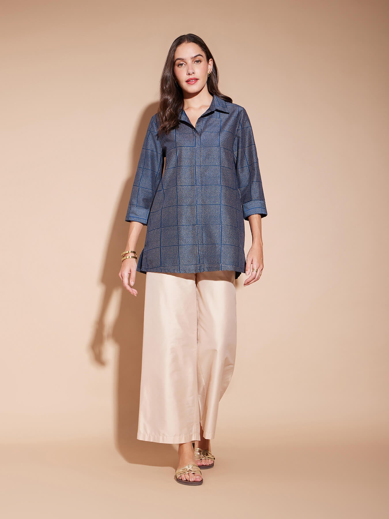 Viscose Geometric Khadi Print Shirt - Blue