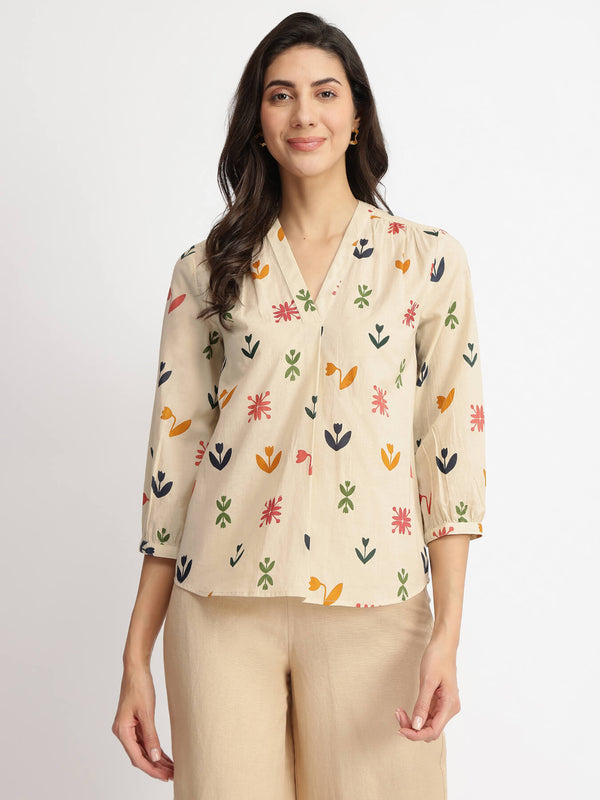 Cotton Floral Motif Top - Multicolour
