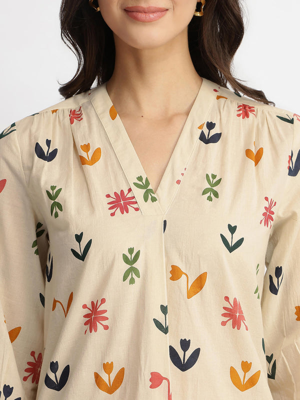 Cotton Floral Motif Top - Multicolour