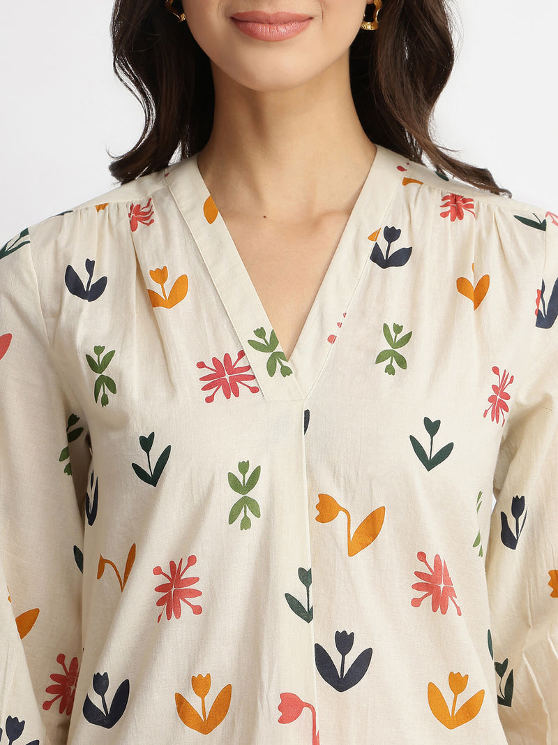 Cotton Floral Motif Top - Multicolour
