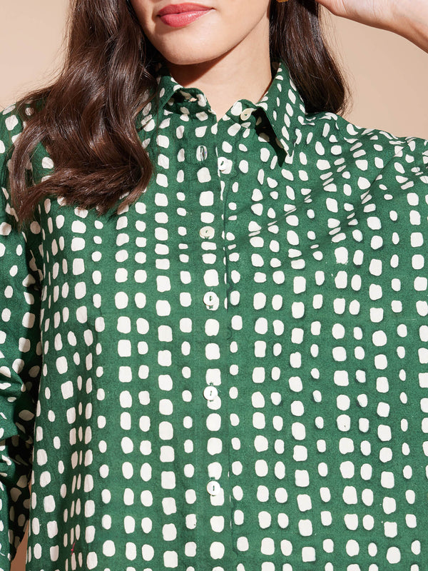 Cotton Polka Shirt - Green