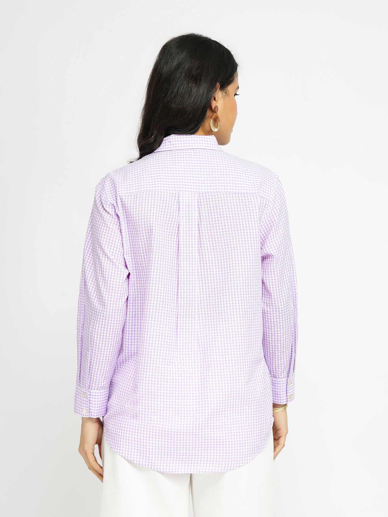 Cotton Woven Design Checked Shirt - Lilac
