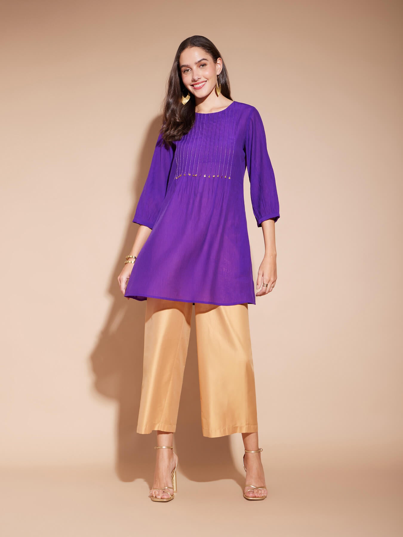 Viscose Solid Pintuck Top - Purple