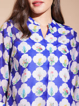 Chanderi Geometric Print Top - Blue & White