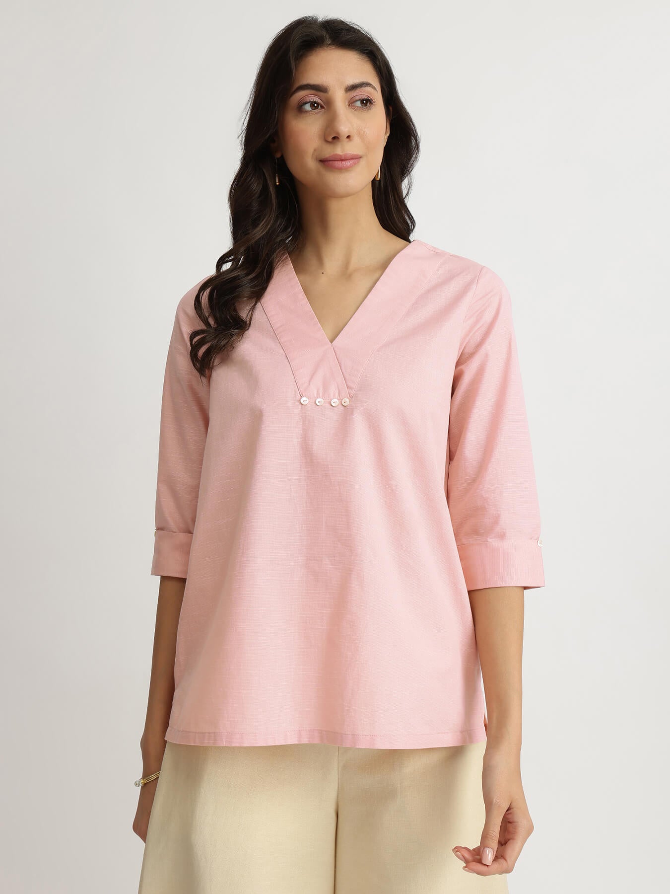 Luxe-Textured Cotton Solid Top - Pink