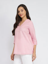 Cotton Solid Button Detail Top - Pink