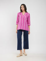 Cotton Dabu Polka Print Top - Pink