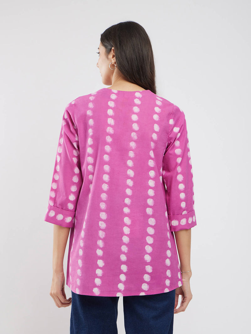 Cotton Dabu Polka Print Top - Pink